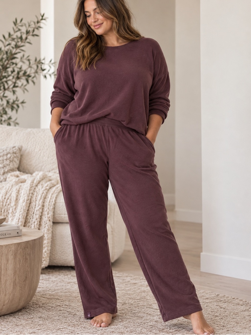Barefoot Dreams Butterchic Sweatpants in Burgundy